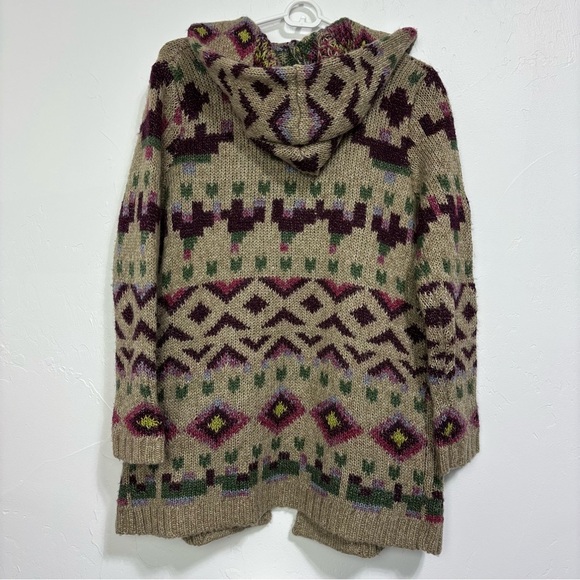 J Jill Southwestern Aztec Boho Wool Sweater Cardigan Hooded Women's Petite XS - Picture 6 of 8